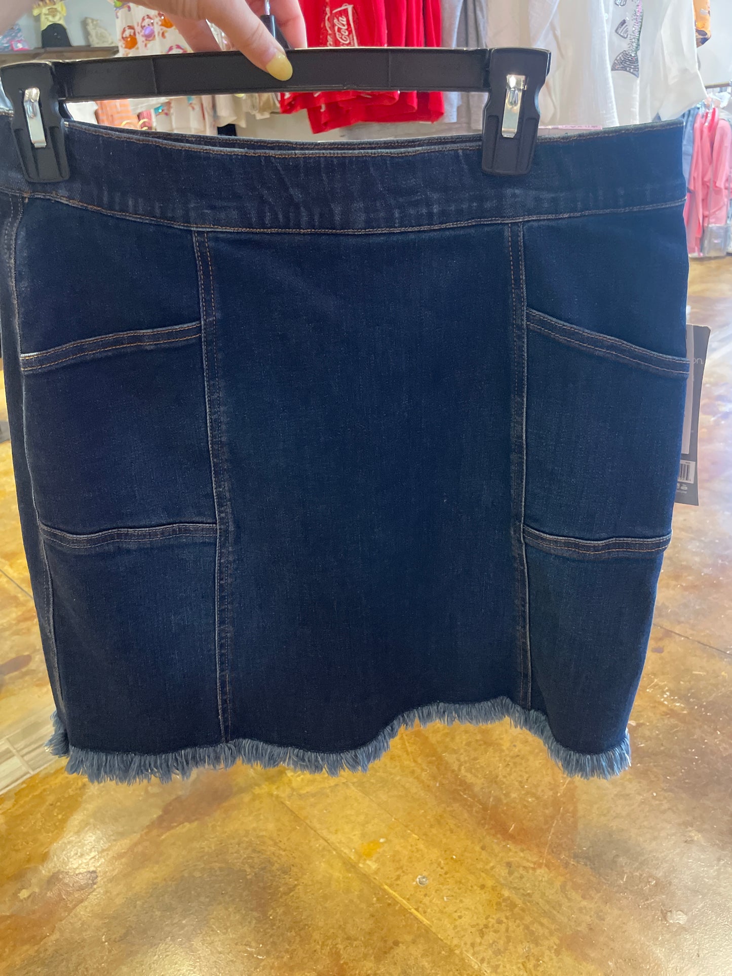 DENIM SKIRT W/ FRINGE