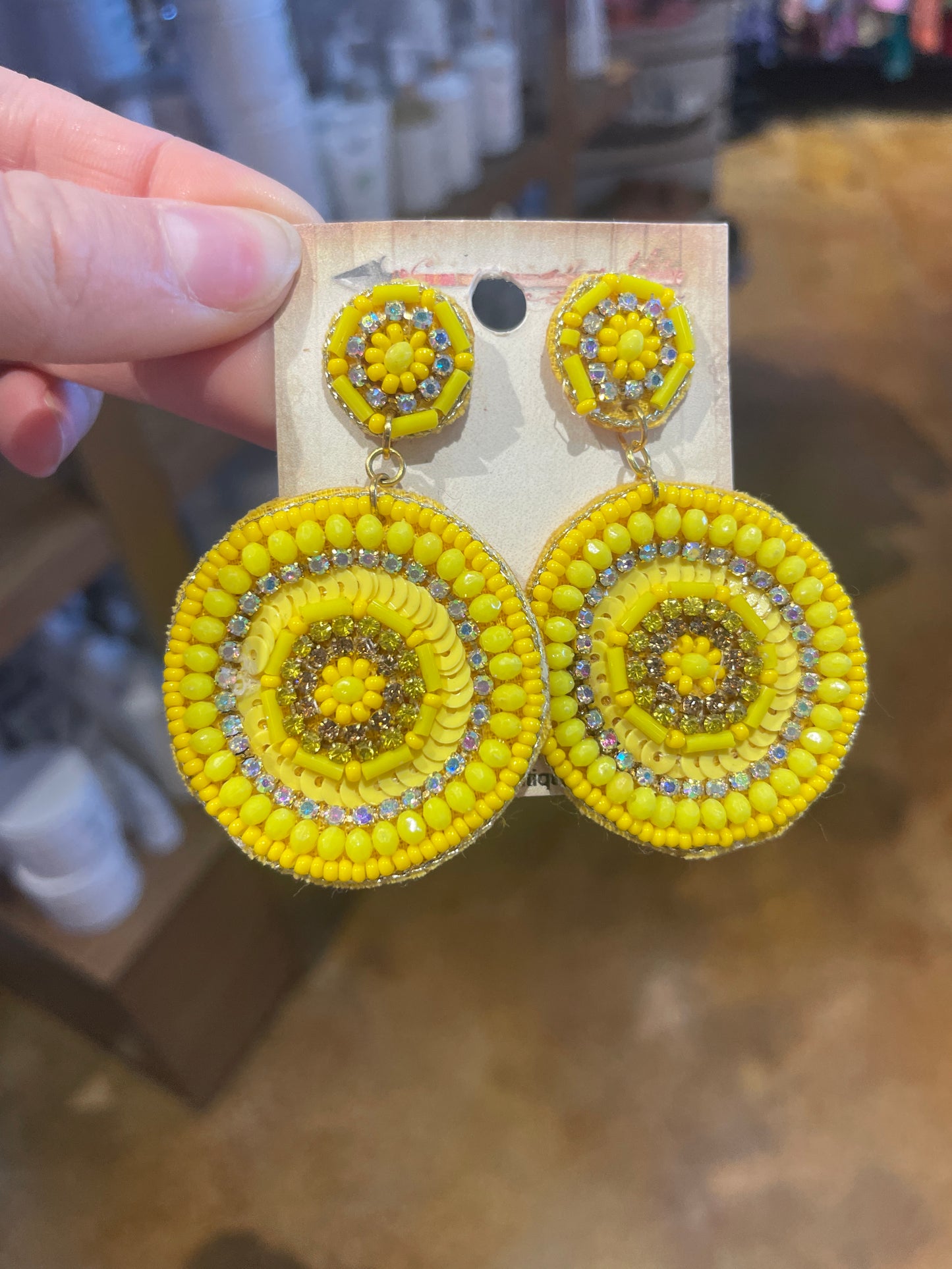 YELLOW CIRCLED BEADED EARRING