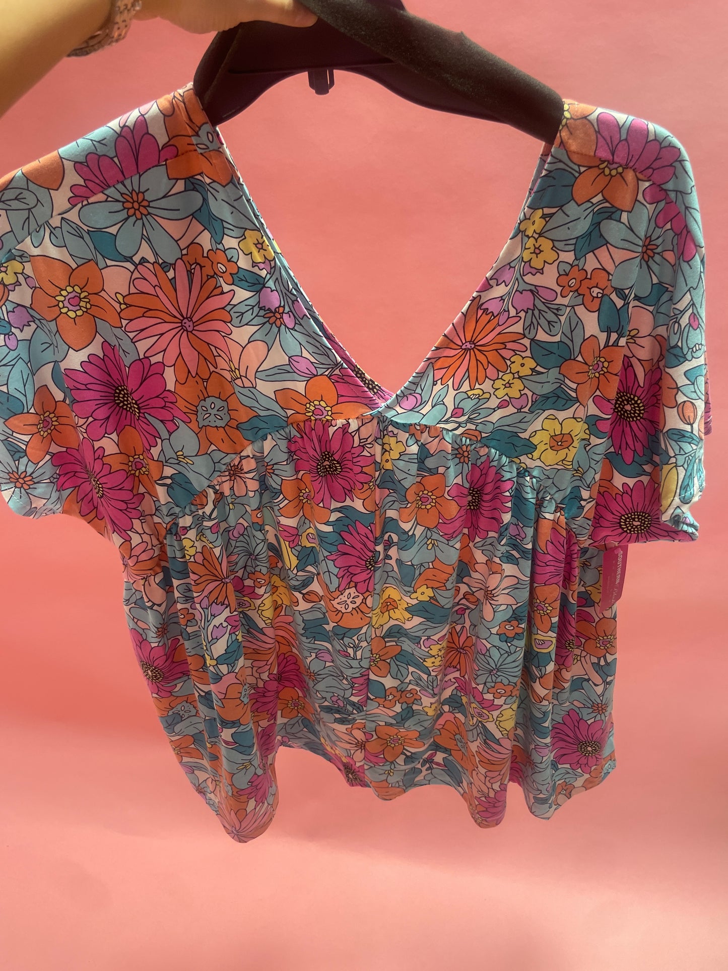 Multicolor Plus Size Summer Floral Print V Neck Blouse