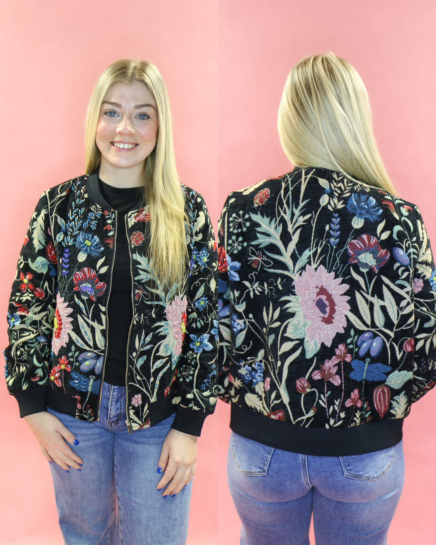 Black Floral Sequins Jacket
