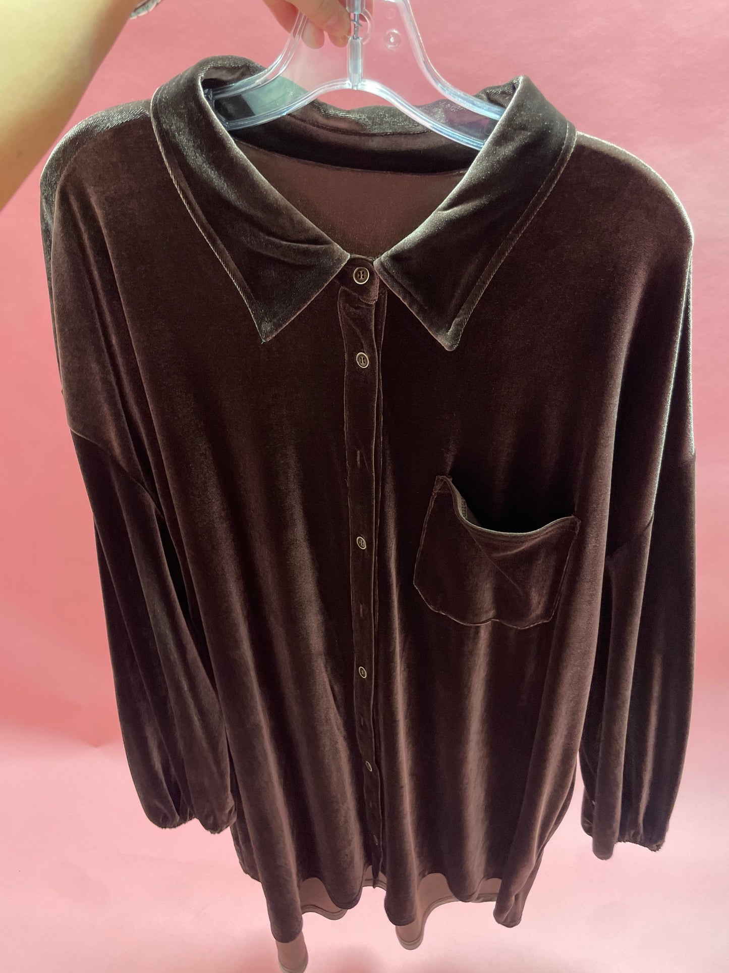 Coffee Plus Size Puff Sleeve Shirt Velvet Dress
