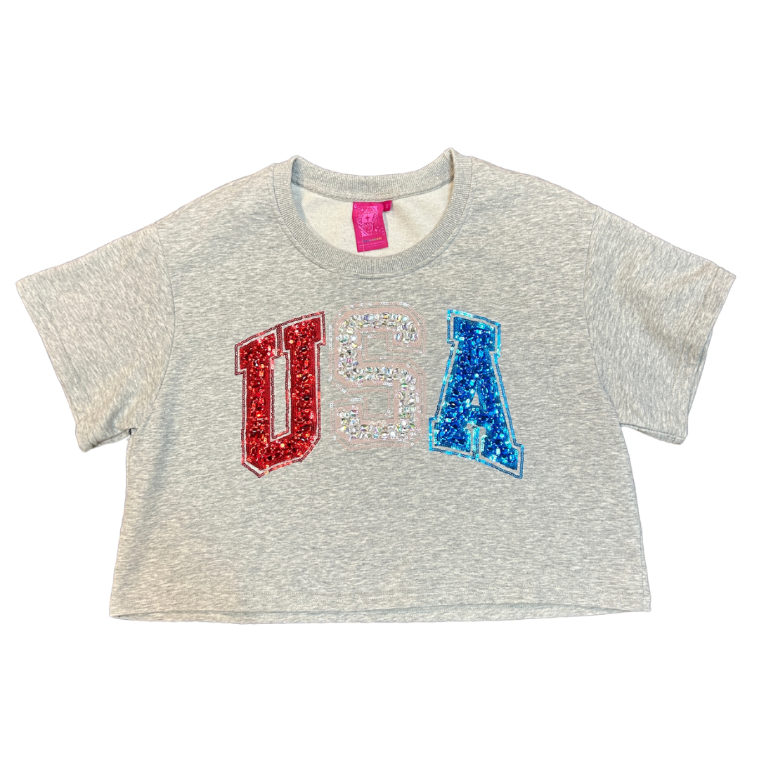 GREY BEADED USA SHIRT