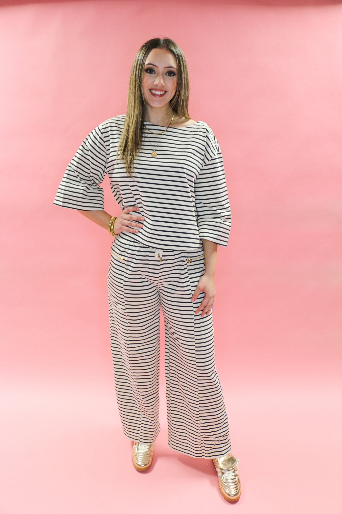 striped oversized sweat suit pants