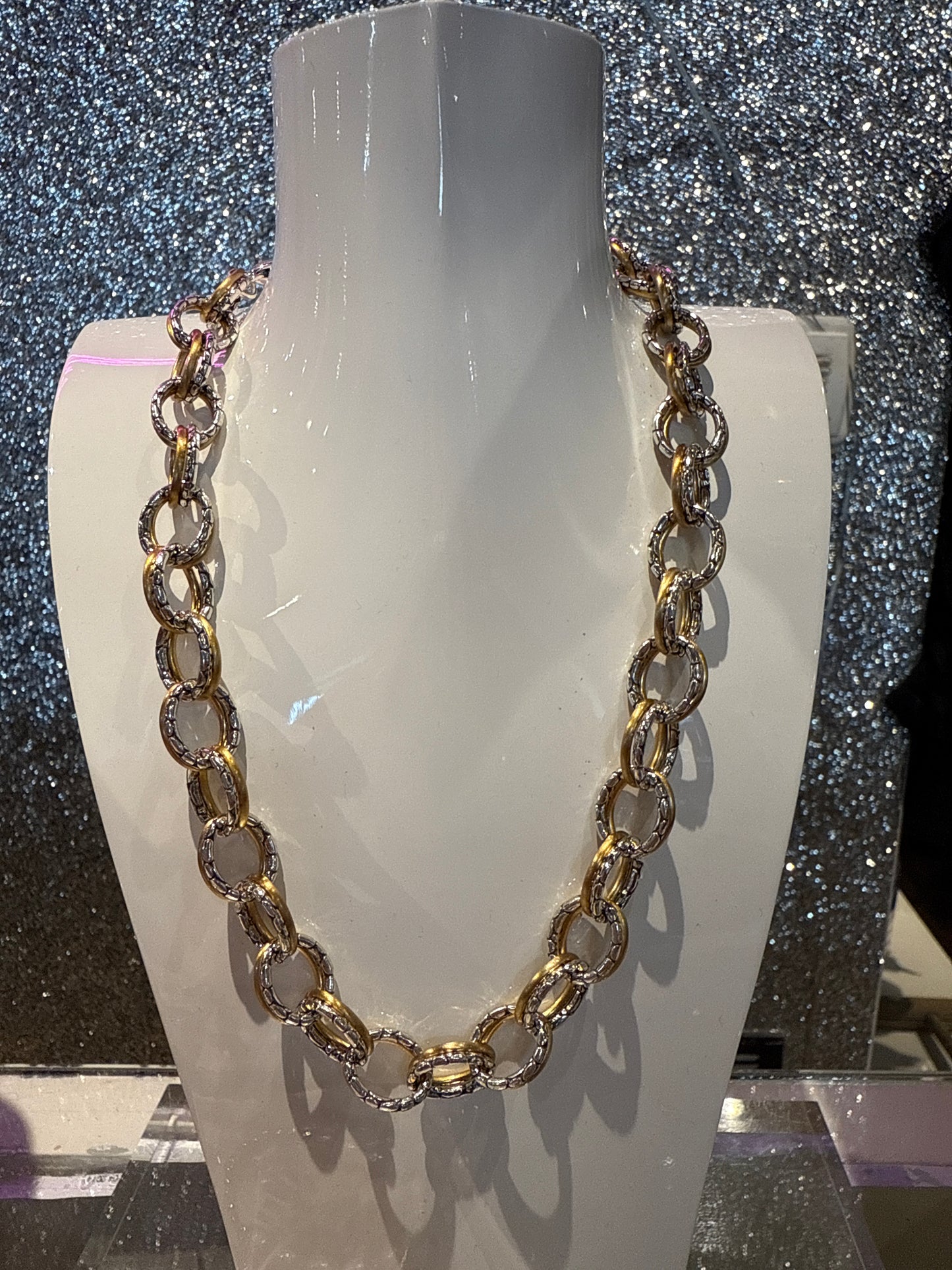 Pebble link 2-tone necklace