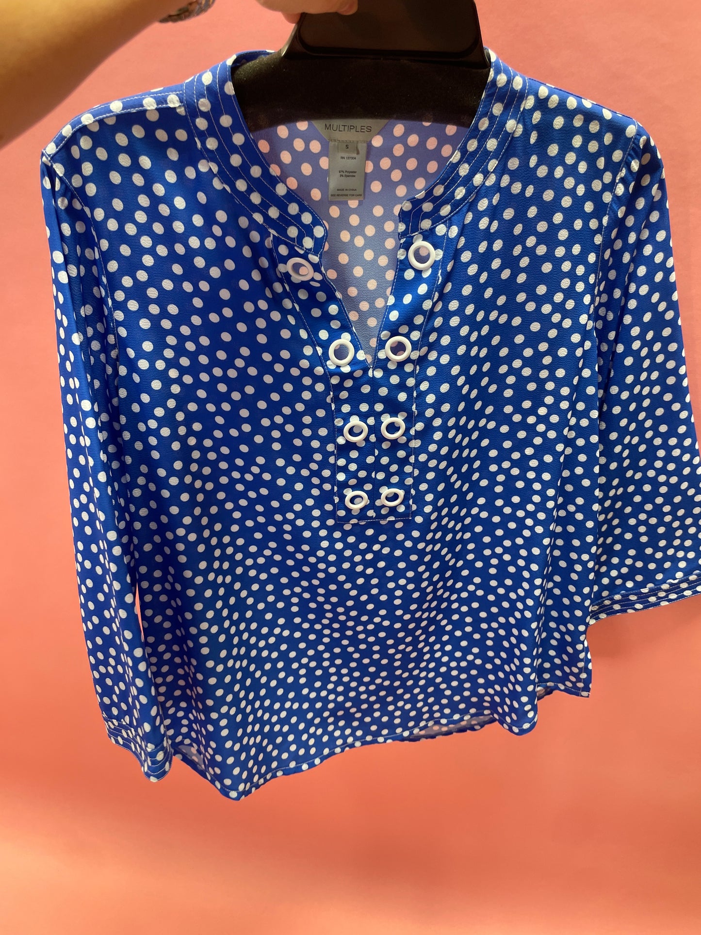 BLUE POLKA DOT 3/4 SLV BLOUSE