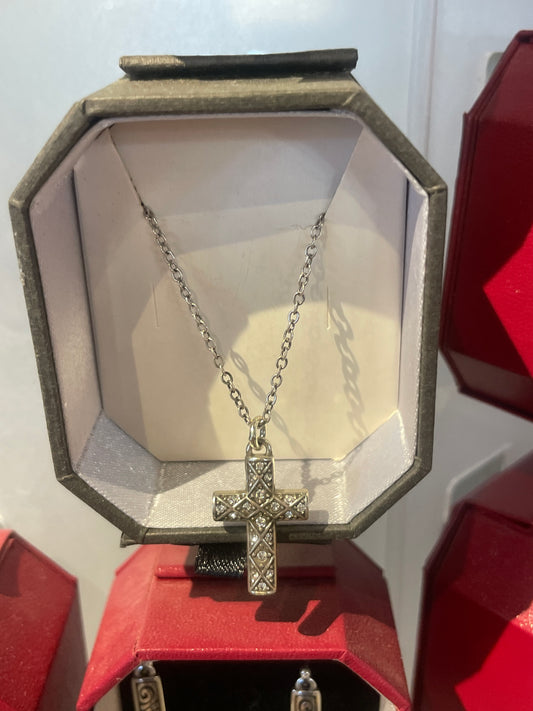 SIL/STN DIAMOND CROSS NECK