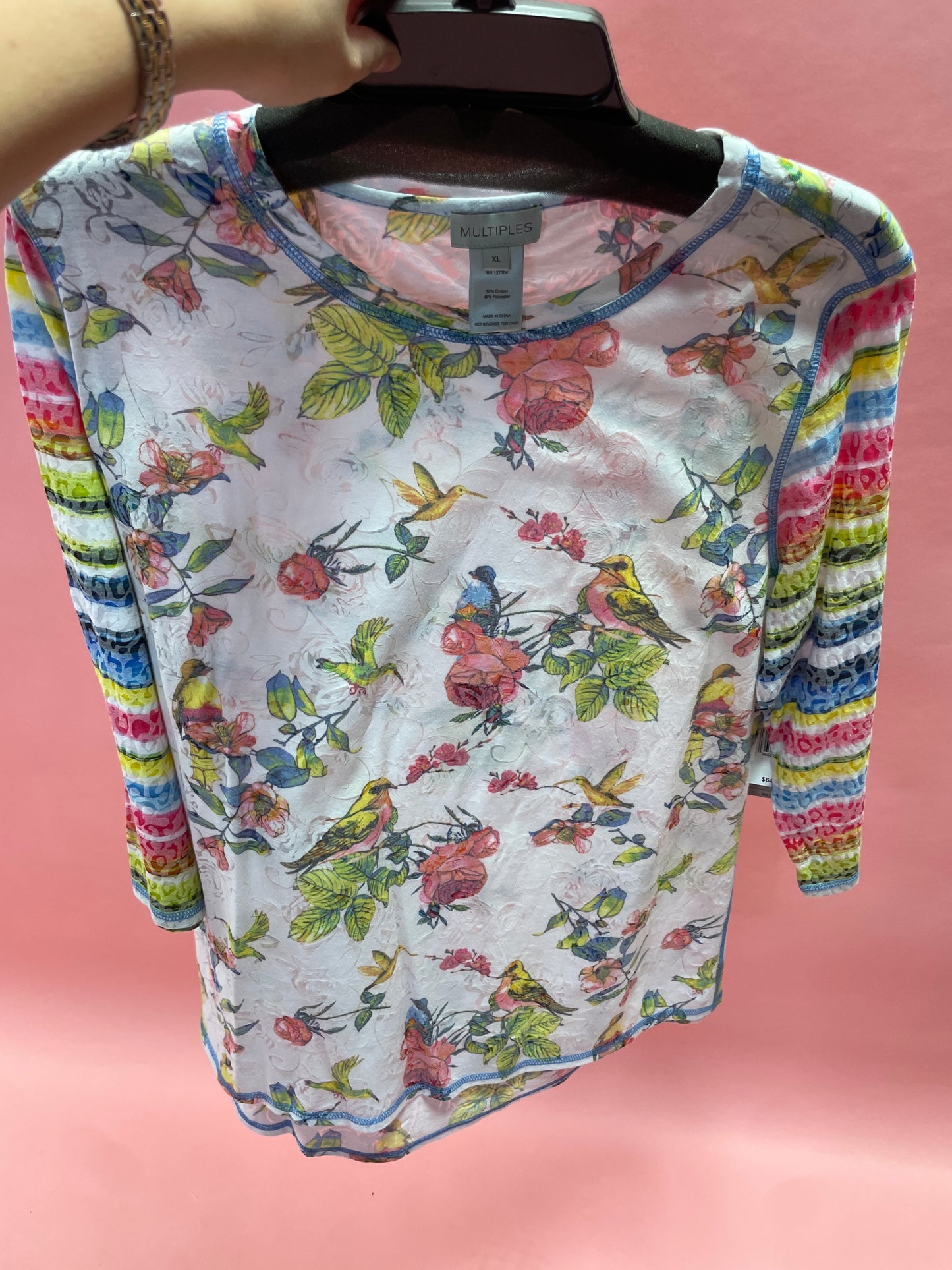 WHITE RAINBOW 3/4 SLV BIRD TOP