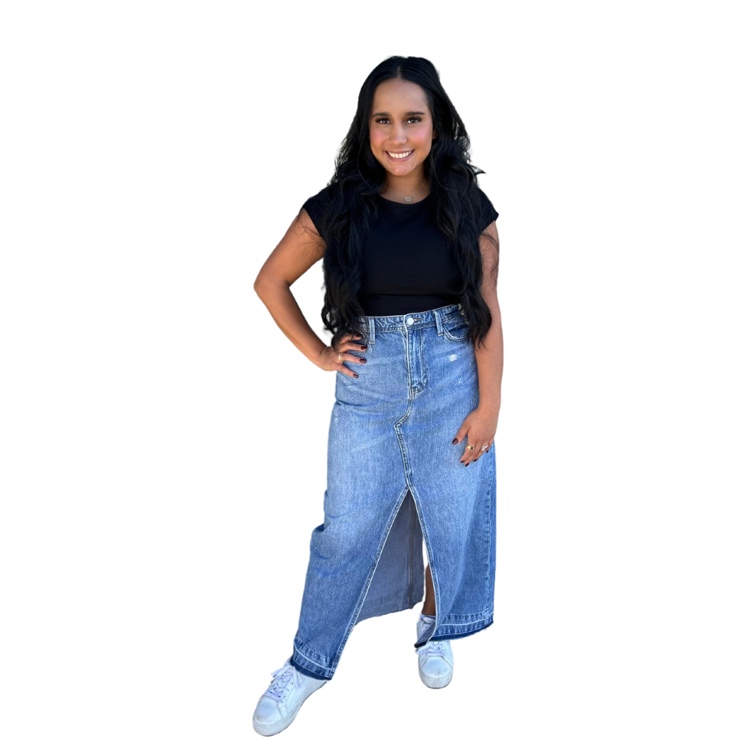 Denim Front Split Skirt