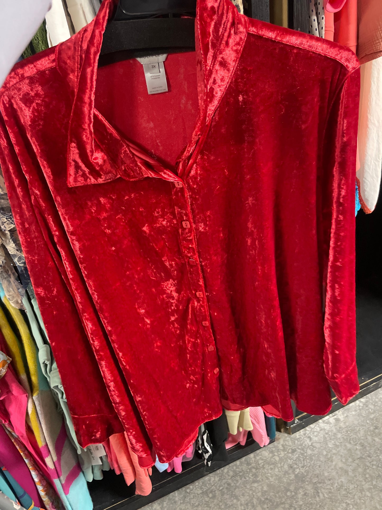 Plus Size Velvet L/S Button Up