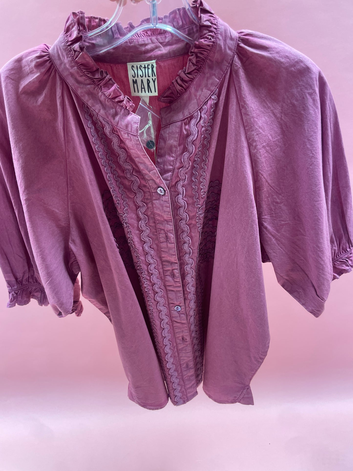 washed maroon button up top