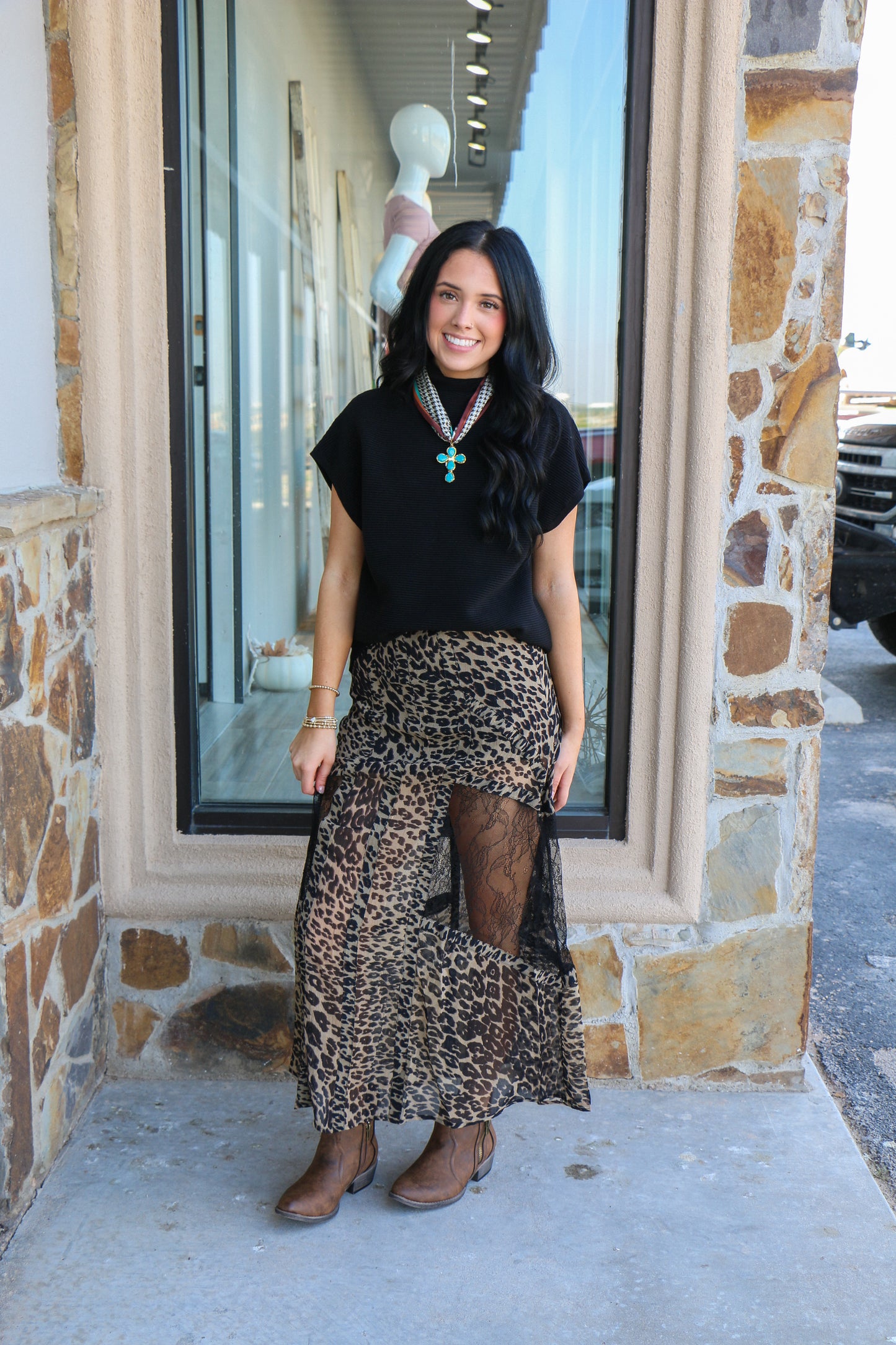 Leopard lace maxi skirt