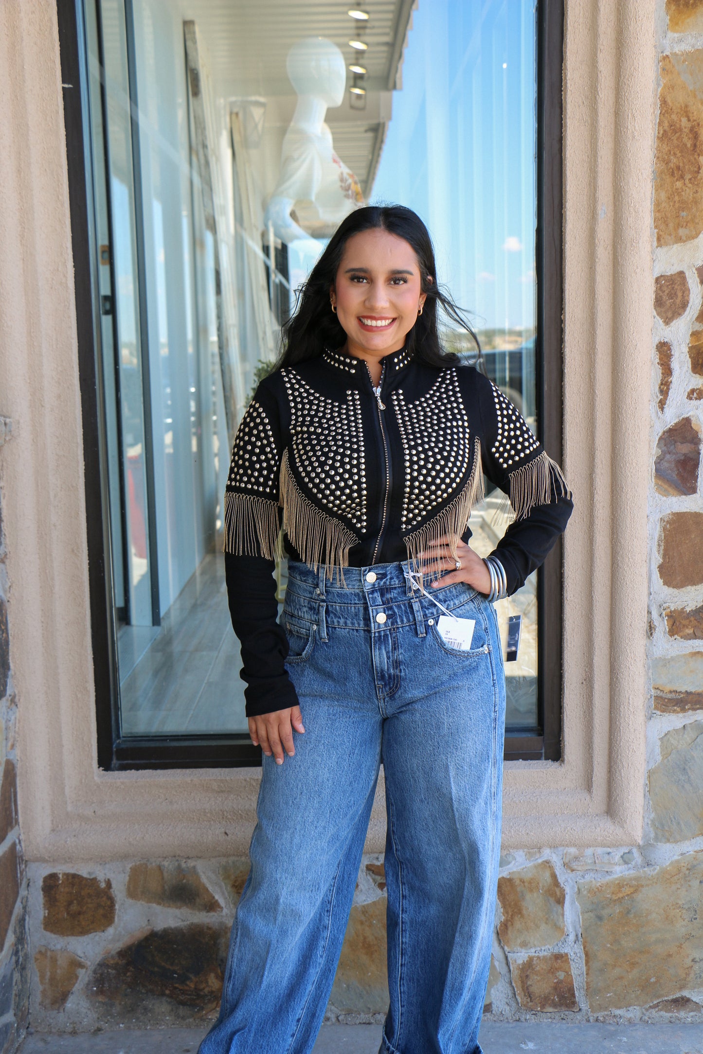 Adriana gold detail zip up