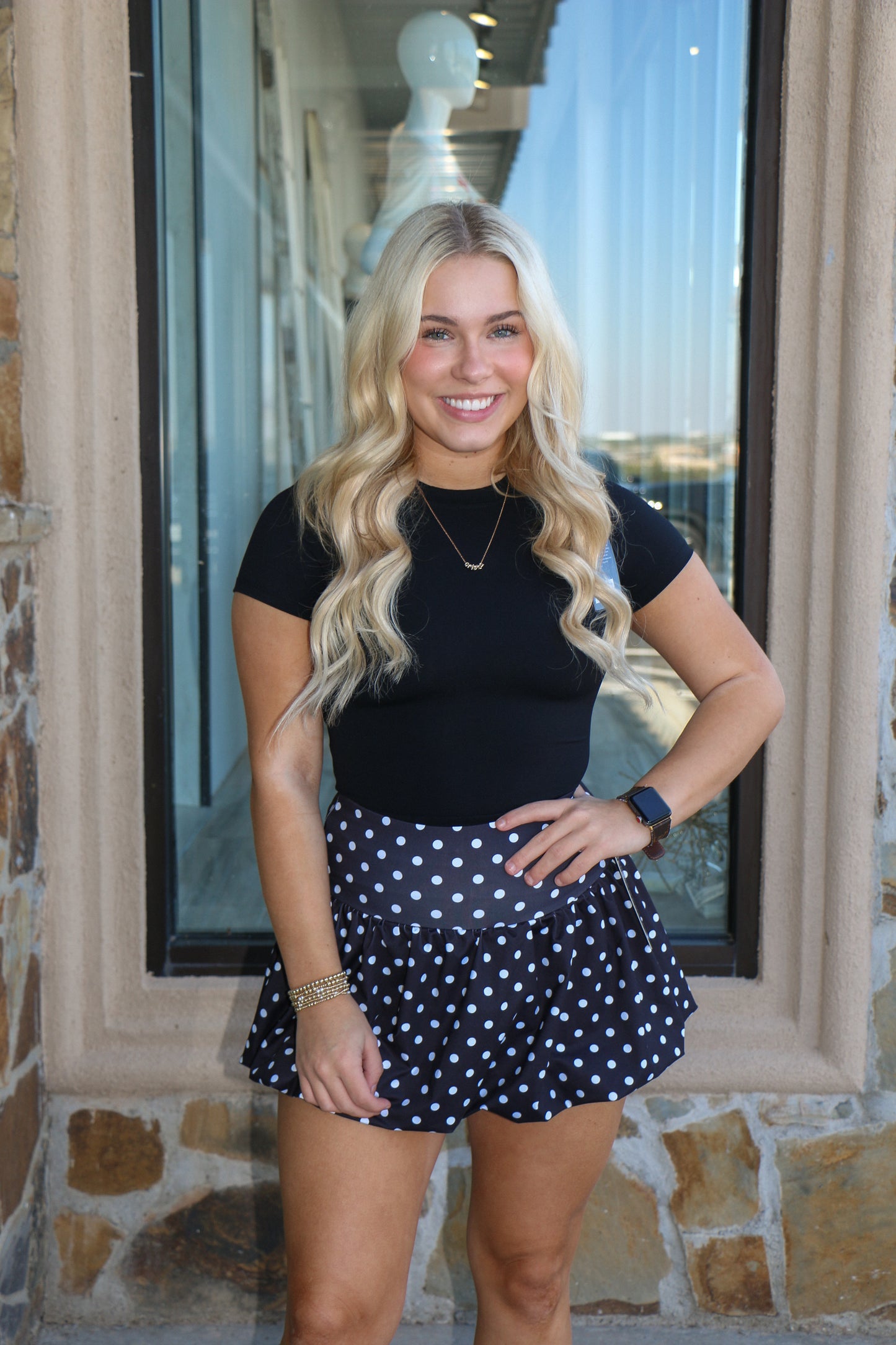 Black polka dot bubble skirt