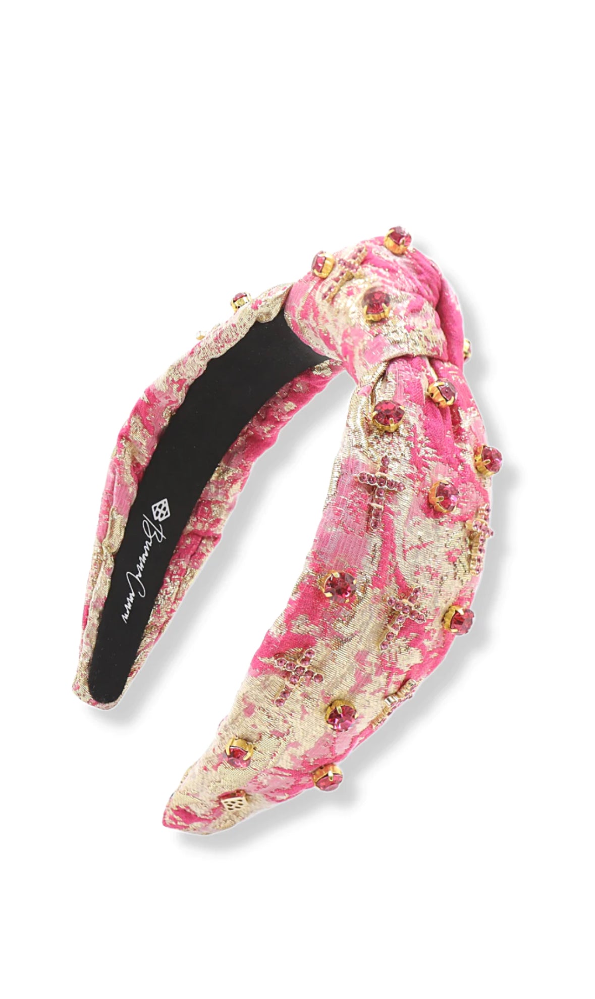 GOLD AND PINK METALLIC HEADBAND WITH PINK CRYSTALS/CROSSES