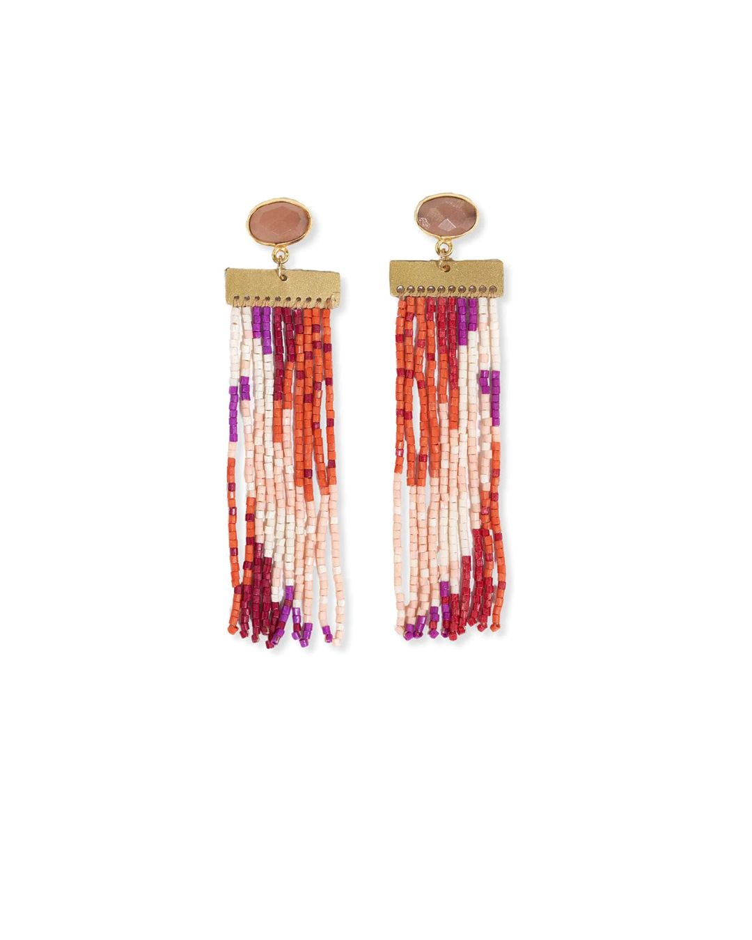 LILAH SEMI PRECIOUS STONE POST WITH ORGANIC SHAPES AND BEADED FRINGE