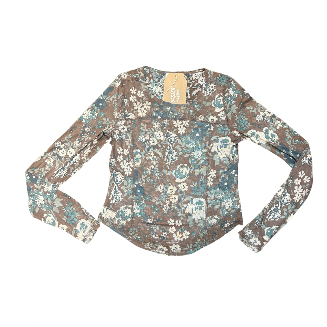 Floral Print Mesh Long Sleeve Top
