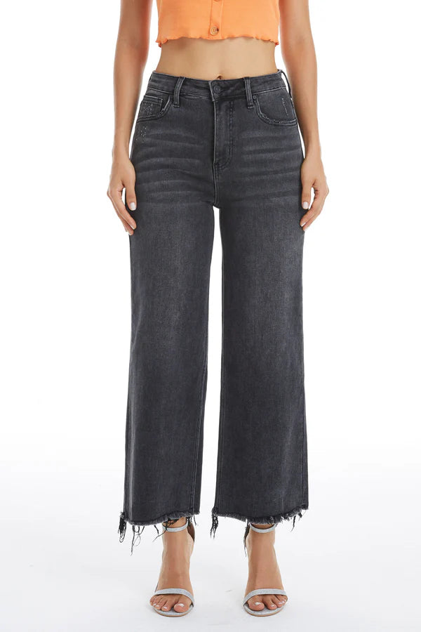 Washed black wide leg jeans