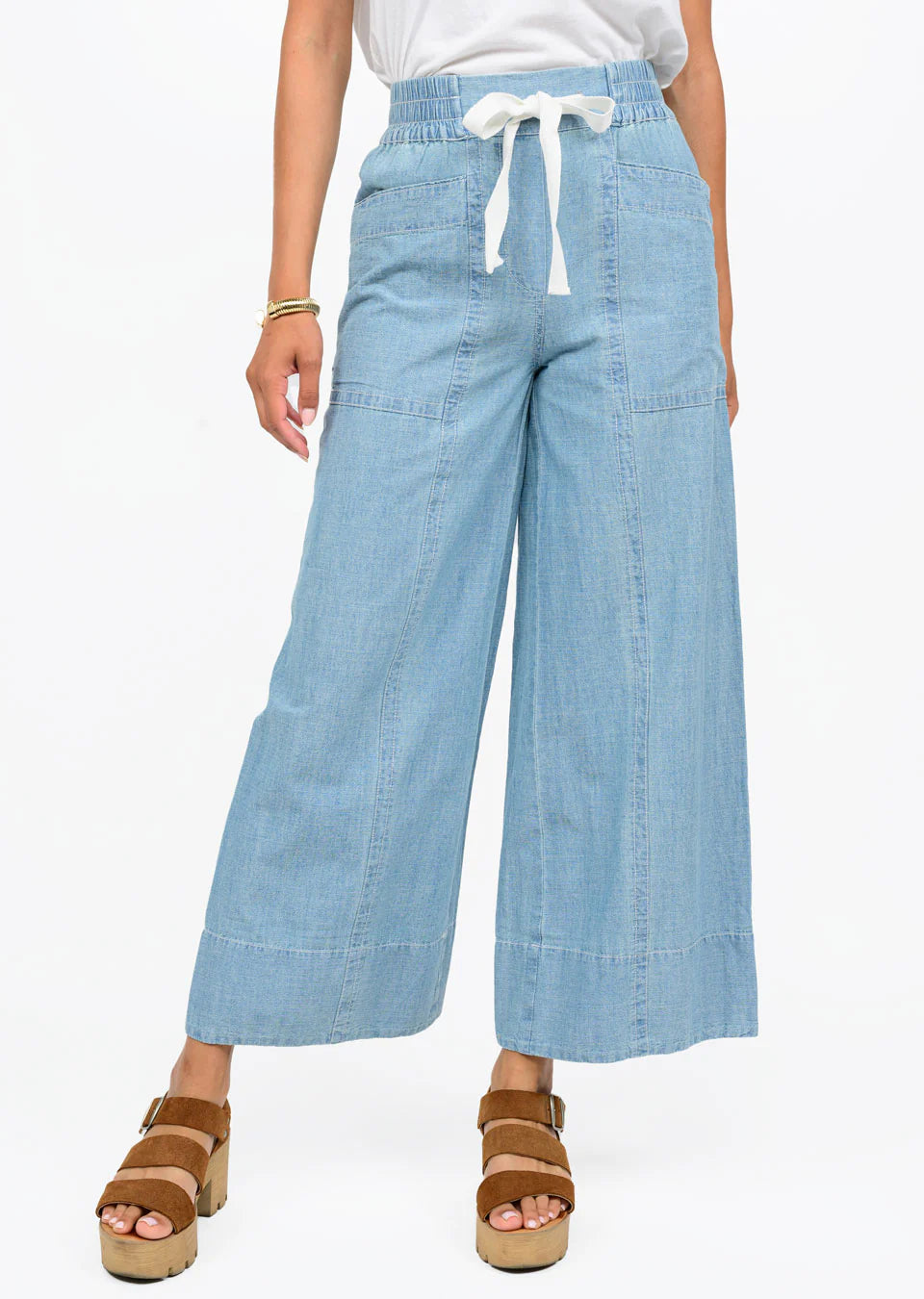 Drawstring Cropped Denim Pants