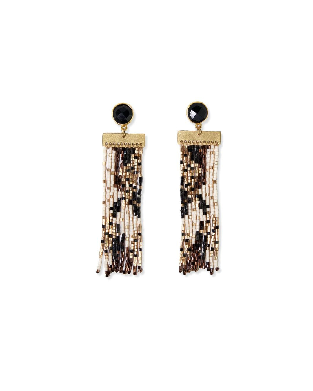 LILAH SEMI PRECIOUS STONE POST WITH ORGANIC SHAPES AND BEADED FRINGE