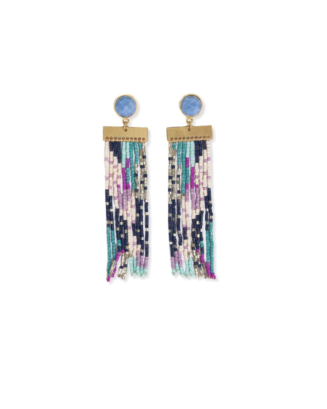 LILAH SEMI PRECIOUS STONE POST WITH ORGANIC SHAPES AND BEADED FRINGE