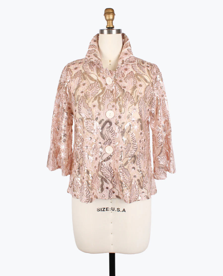 sequined embroidery cropped rose gold jkt
