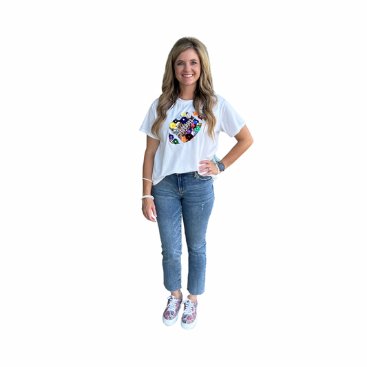 White Flower Football Tee