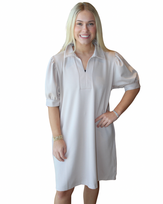 short sleeve taupe mini dress