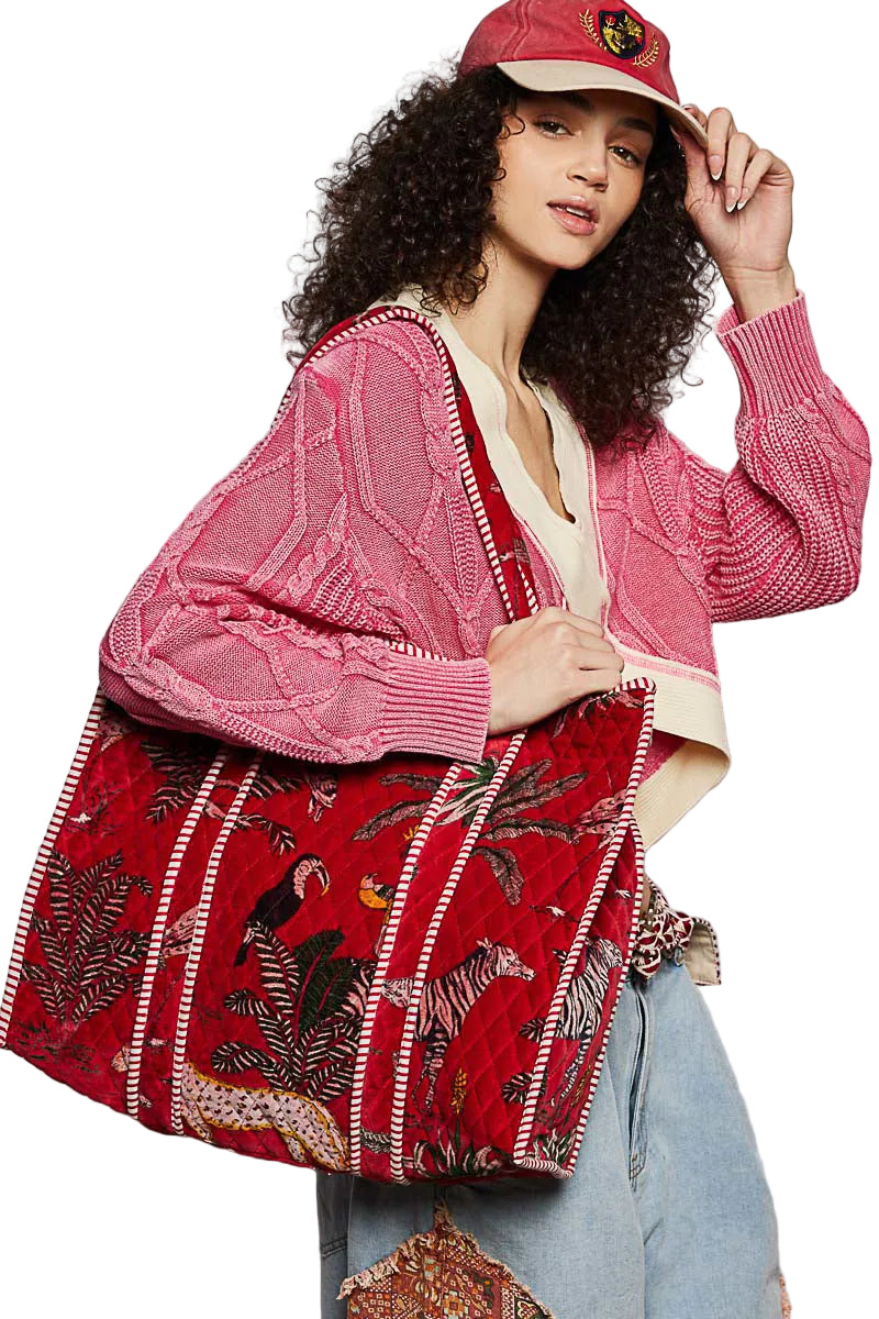 Red cheetah tote bag