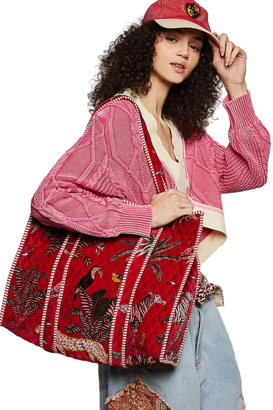 Red cheetah tote bag