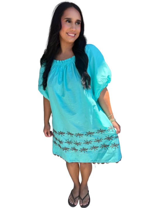 Aqua palms dress