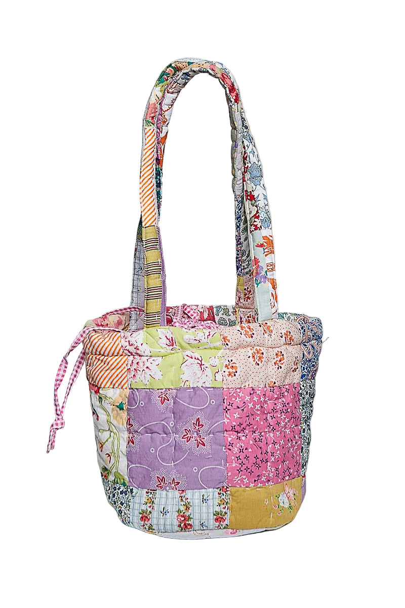 Quilted patchwork bucket bag