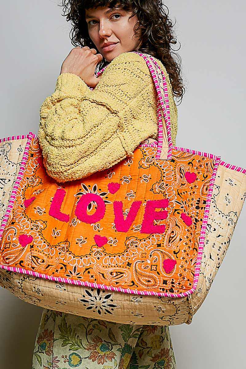Love quilted tote bag