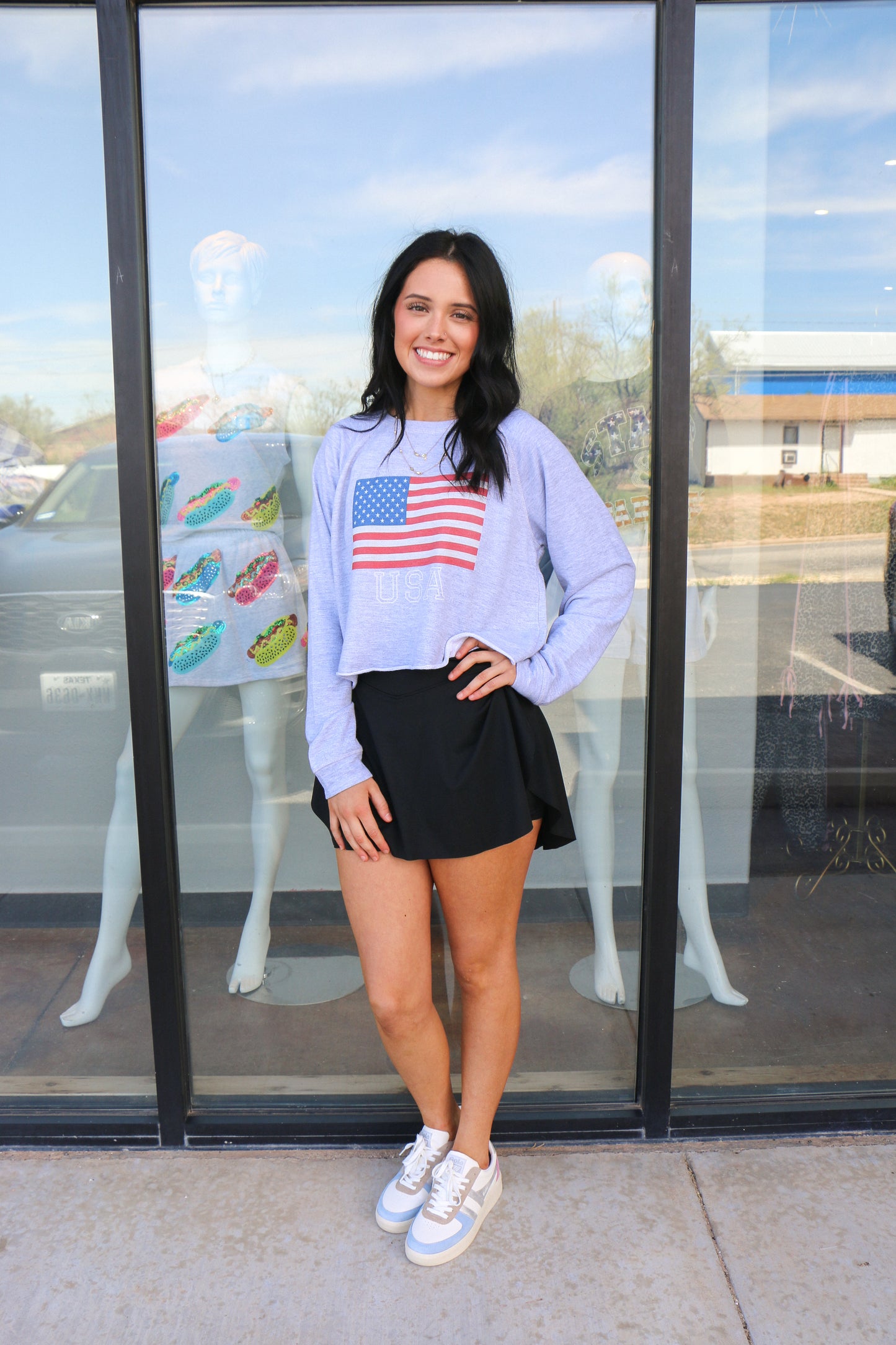 usa flag long sleeve cropped