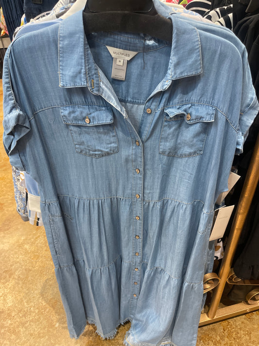 cuffed cap slv dolman denim ruffle dress