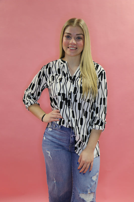 White And Black Blouse