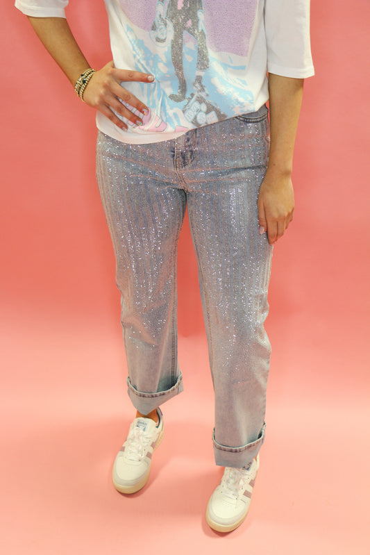 stripe rhinestone denim light jeans