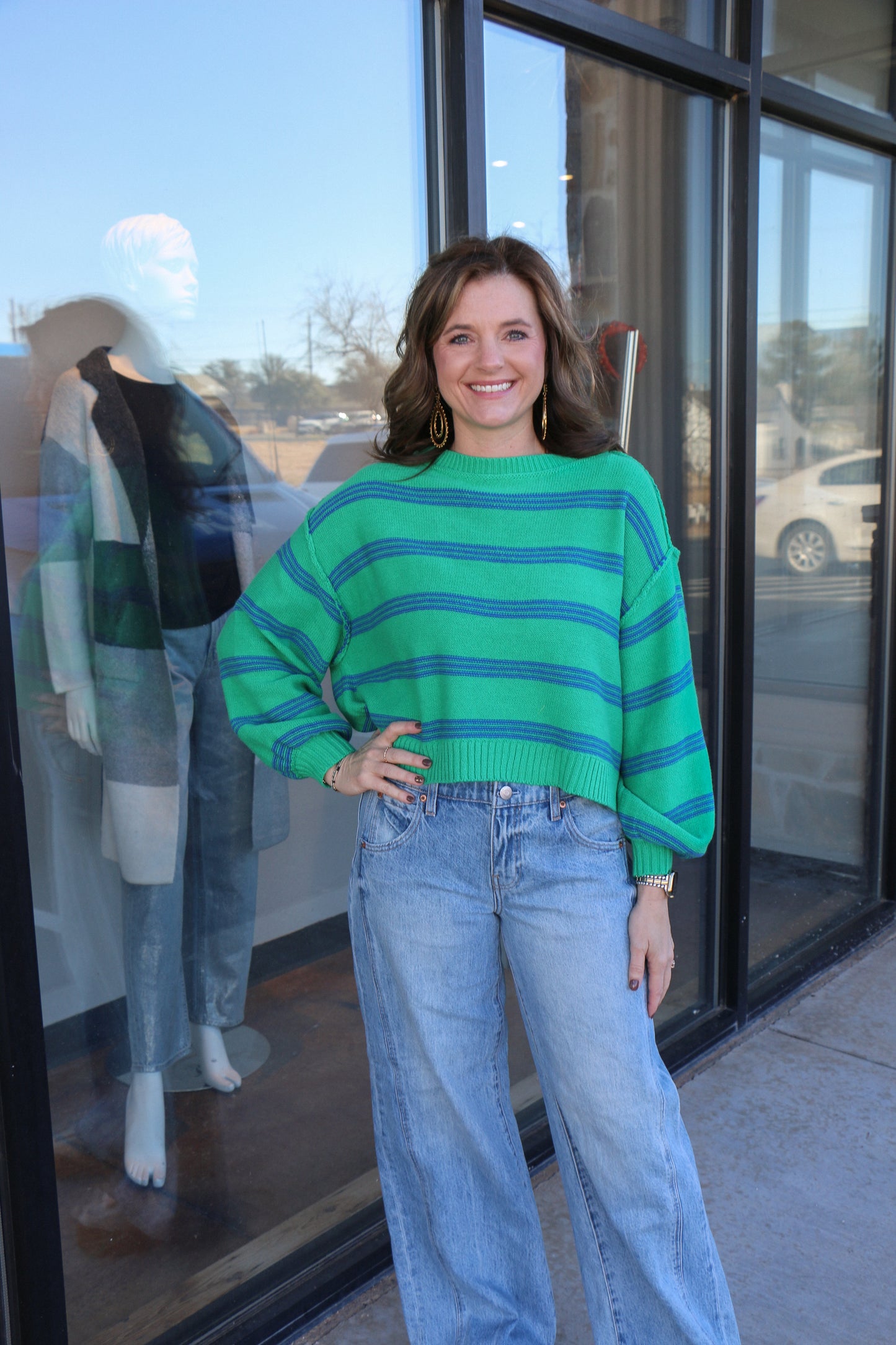 GREEN STRIPE SWEATER