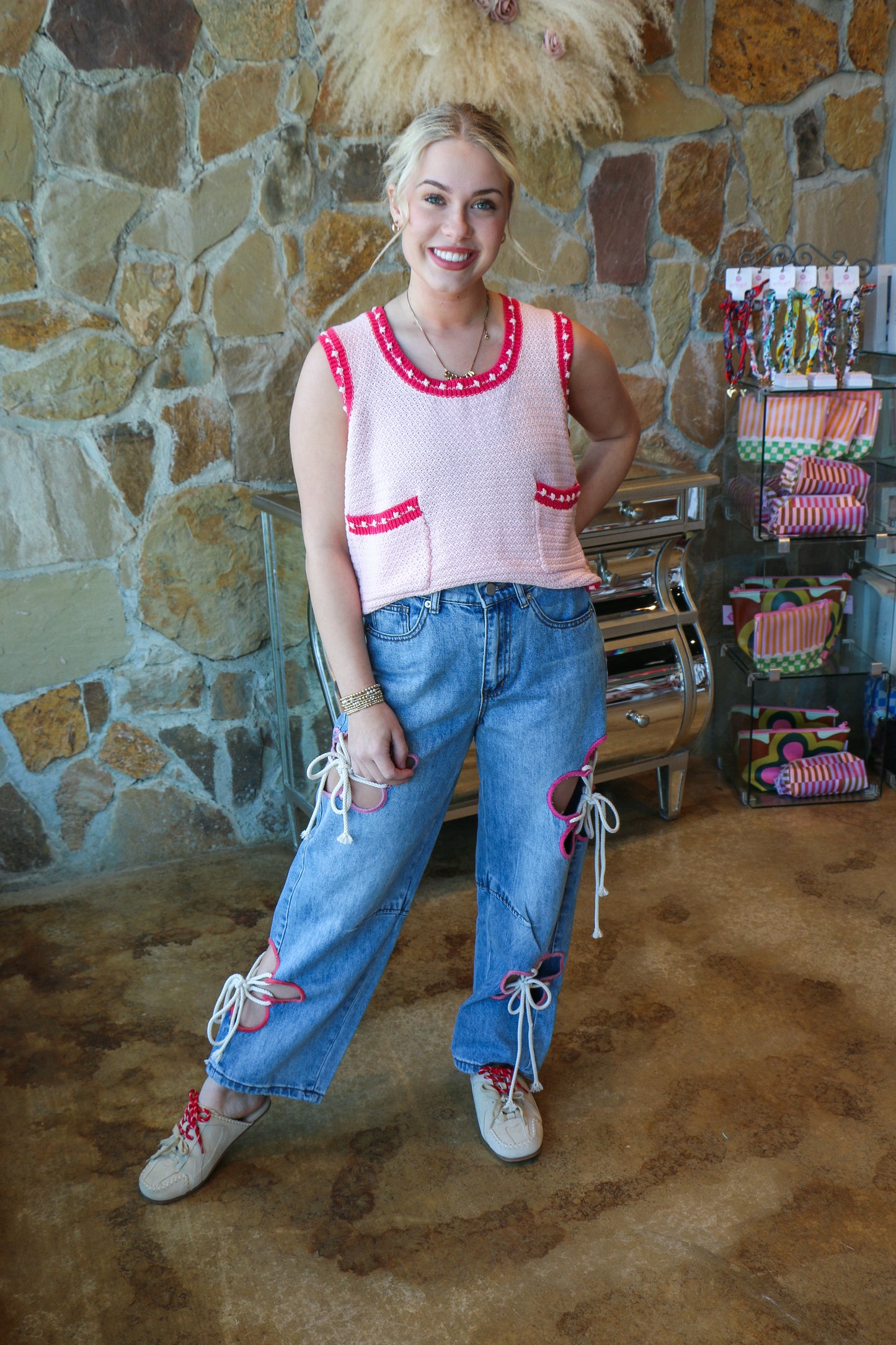 Pink croped sweater vest