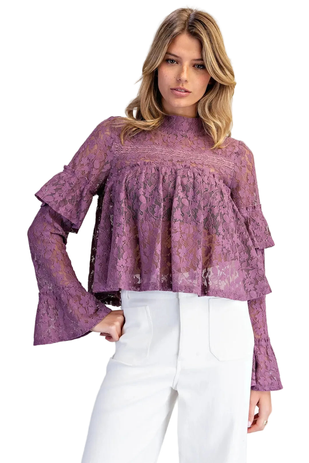 Lace Tiered Long Sleeve Top