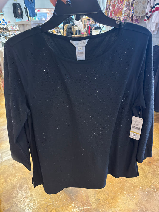 3/4 SLEEVE BLACK RHINSTONE TOP