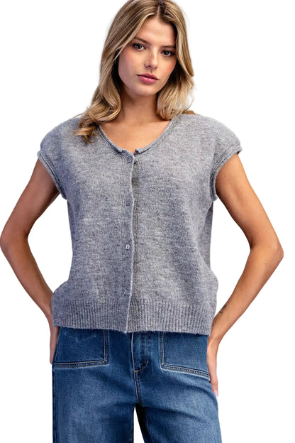 Cap Sleeve Button Front Cardigan