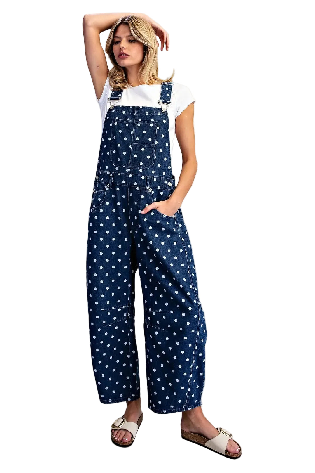 Mineral Washed Polka Dot Denim Jumpsuit