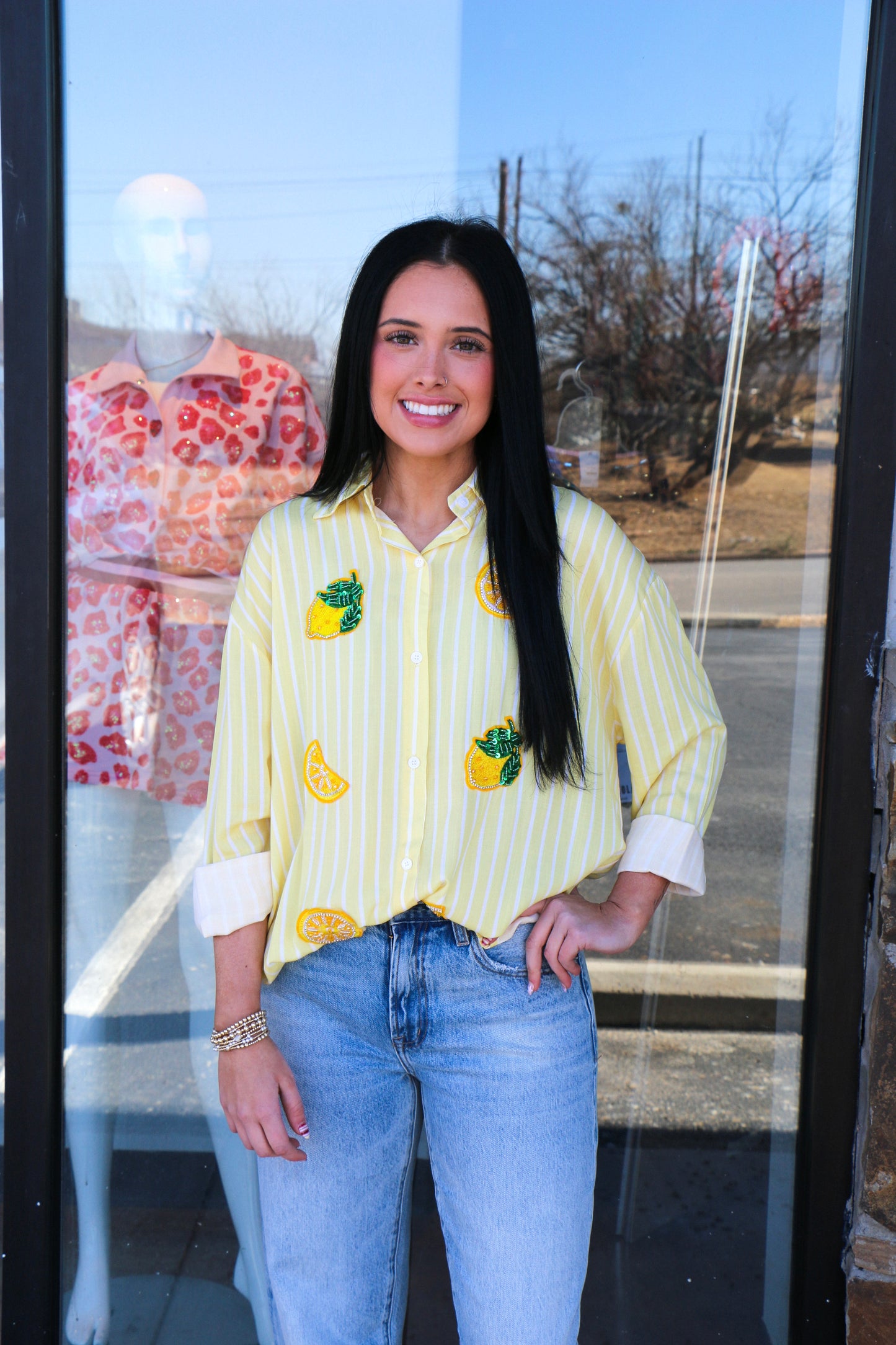 KATHRYN YELLOW STRIPE BUTTON UP