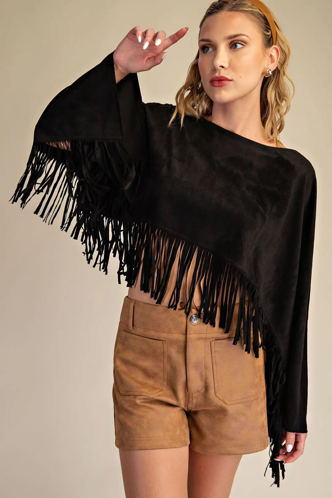Suede Fringe Cape