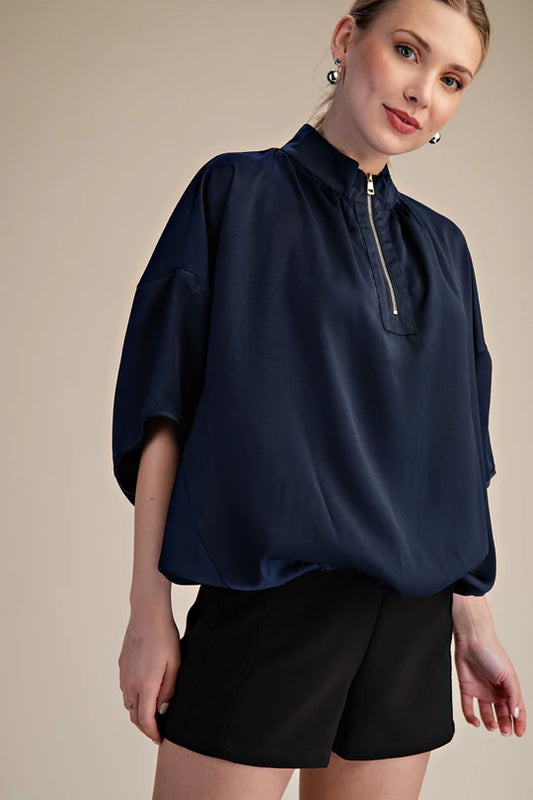 NAVY OVERSIZED HALF ZIP TOP