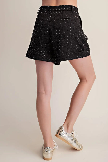 Rhinestone Cuffed Pleated Trouser Shorts