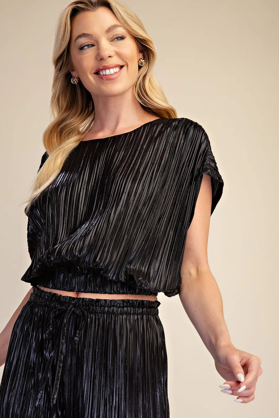 Drop Shoulder Waist Band Crop Top