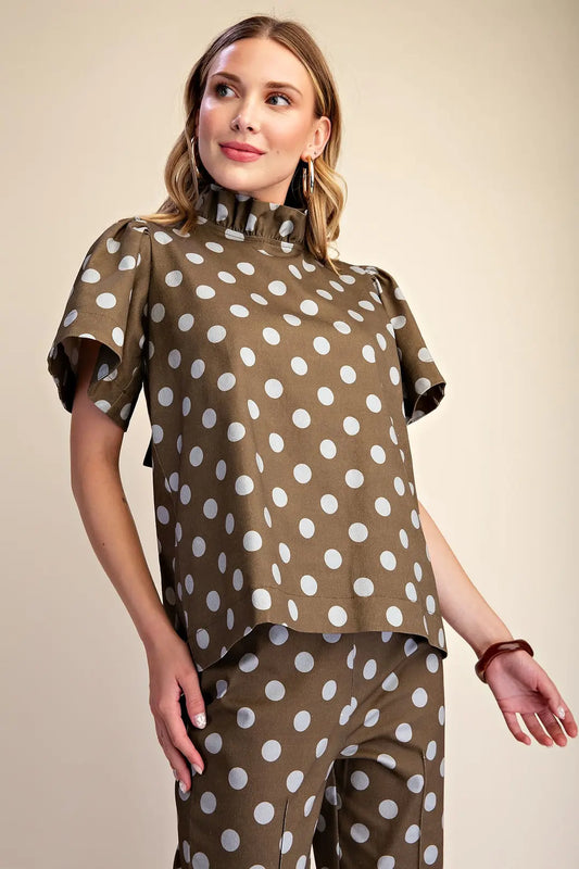 Polka Dot Ruffle Top