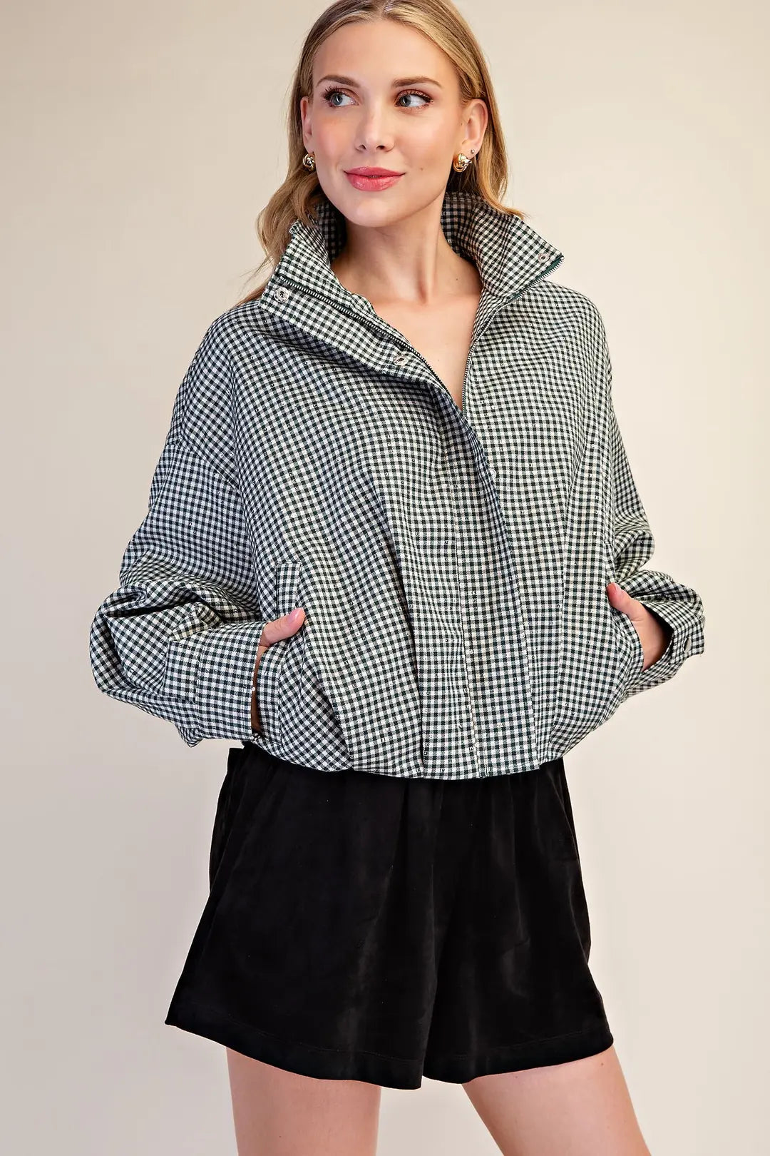 High Neck Long Sleeve Bomber Jacket