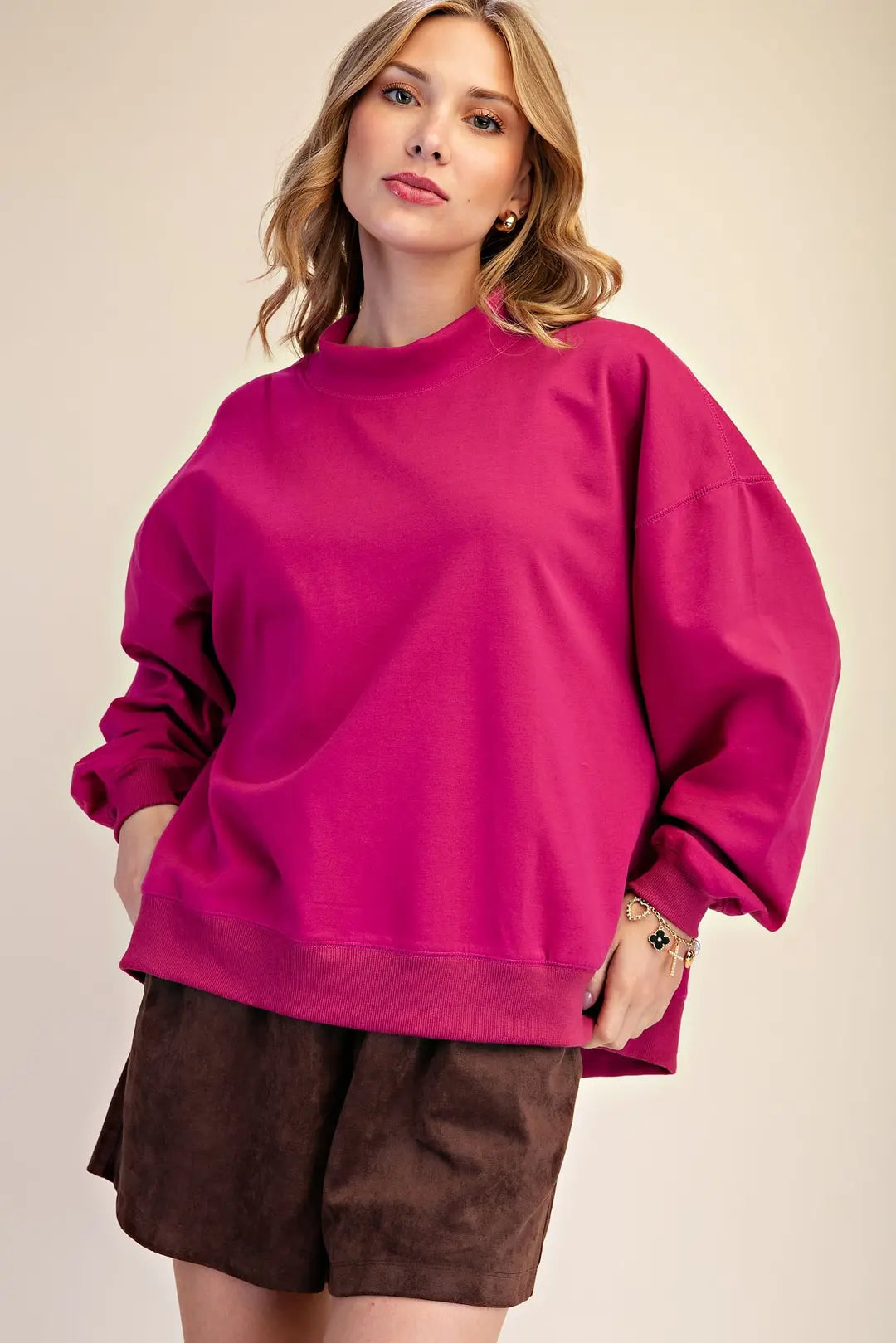 Mock Neck Long Sleeve Oversized Pullover Sweatshirt
